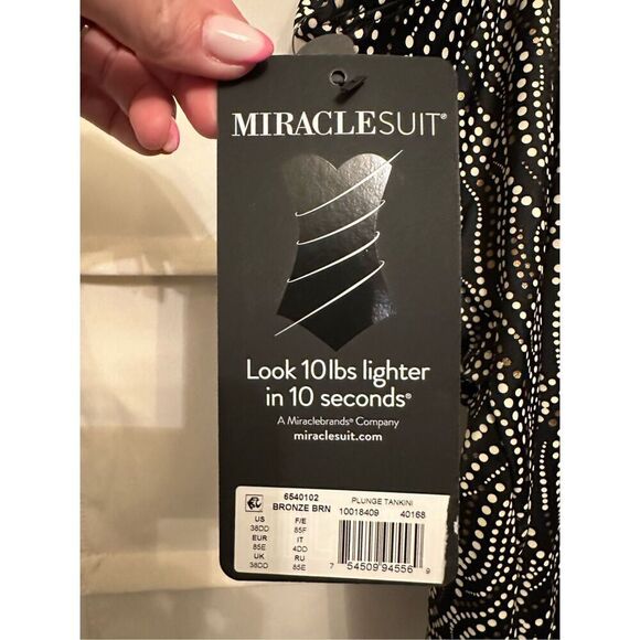 NWT Miraclesuit Women's Swim Black Bronze Plunge Underwired Tankini Top Size 38D - Picture 11 of 12